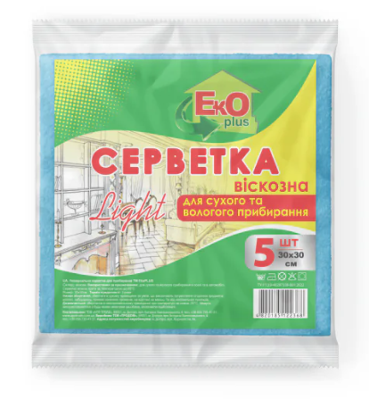 Серветки віскозні 5шт ТМ EKO+ 30*30